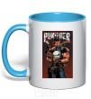 Mug with a colored handle The punisher art sky-blue фото