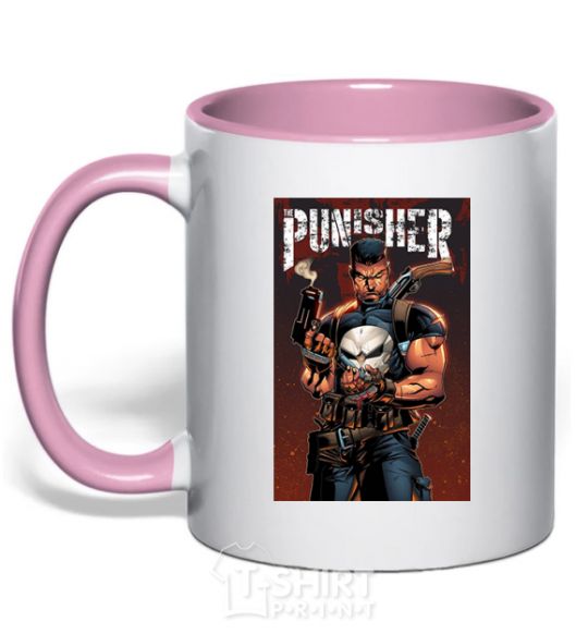 Mug with a colored handle The punisher art light-pink фото