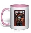 Mug with a colored handle The punisher art light-pink фото