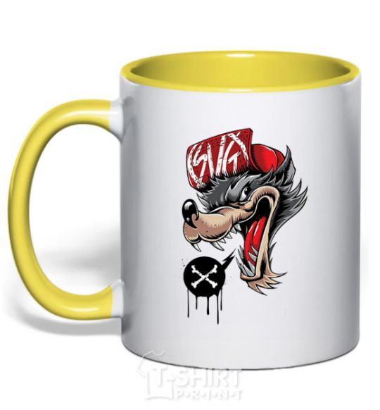 Mug with a colored handle Swag wolf yellow фото