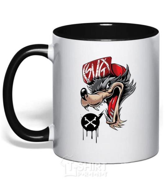 Mug with a colored handle Swag wolf black фото