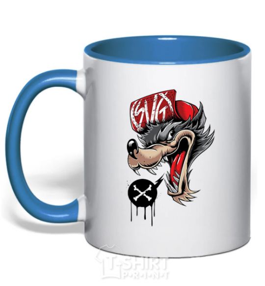 Mug with a colored handle Swag wolf royal-blue фото