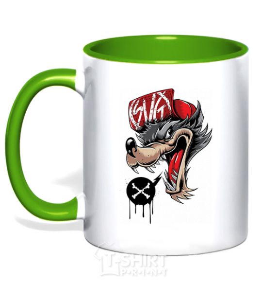 Mug with a colored handle Swag wolf kelly-green фото