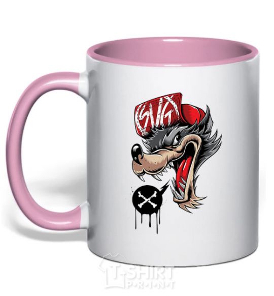 Mug with a colored handle Swag wolf light-pink фото