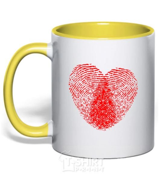 Mug with a colored handle Heart imprint yellow фото