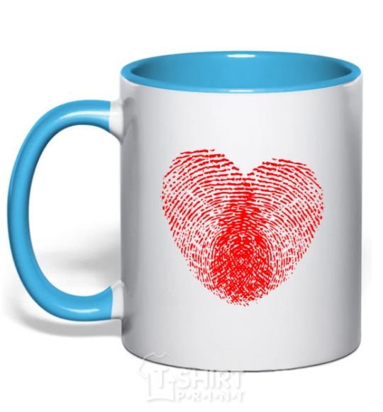 Mug with a colored handle Heart imprint sky-blue фото