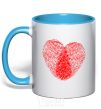 Mug with a colored handle Heart imprint sky-blue фото