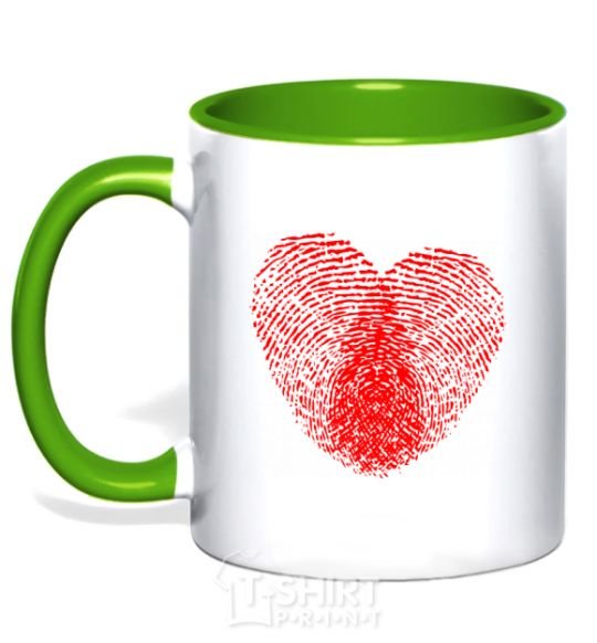 Mug with a colored handle Heart imprint kelly-green фото