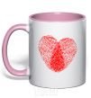 Mug with a colored handle Heart imprint light-pink фото