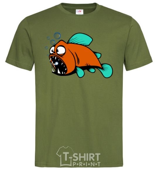 Мужская футболка Рыба в шоке Оливковый фото