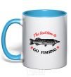 Mug with a colored handle The best time to go fishing sky-blue фото