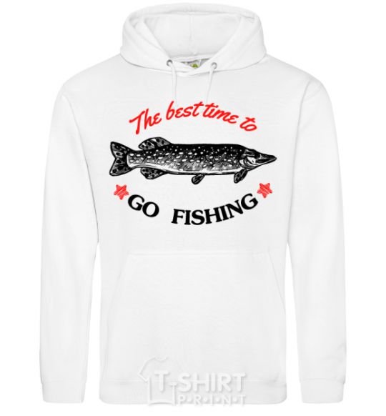 Men`s hoodie The best time to go fishing White фото