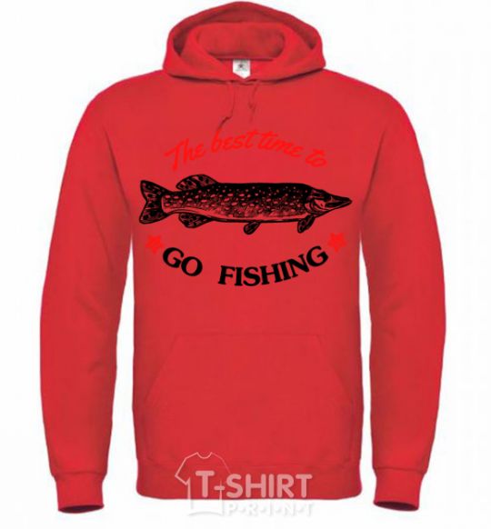 Men`s hoodie The best time to go fishing bright-red фото