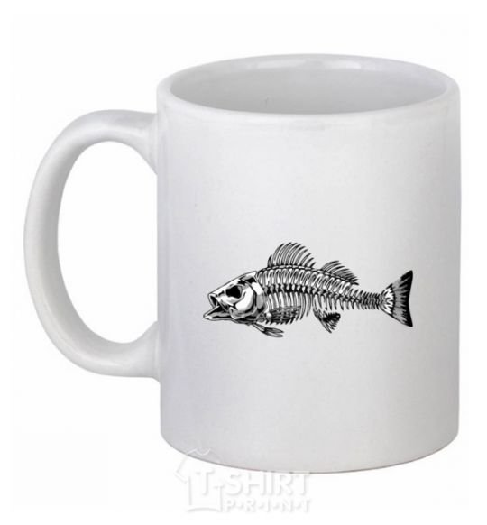 Ceramic mug Fish skeleton V.1 White фото