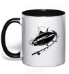 Mug with a colored handle Fish on the hook black фото