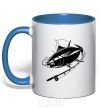 Mug with a colored handle Fish on the hook royal-blue фото