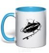 Mug with a colored handle Fish on the hook sky-blue фото