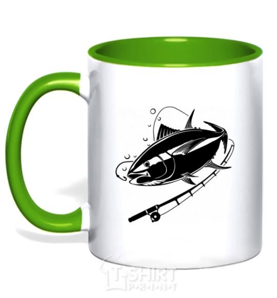 Mug with a colored handle Fish on the hook kelly-green фото