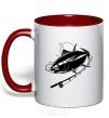 Mug with a colored handle Fish on the hook red фото