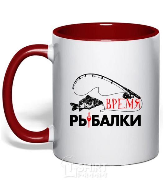 Mug with a colored handle Fishing time red фото