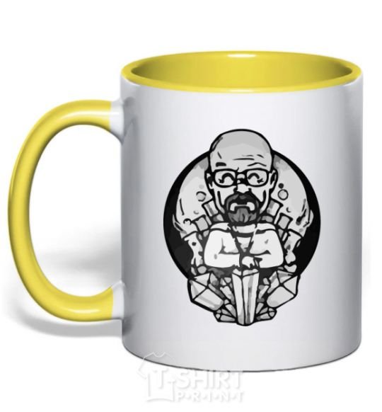 Mug with a colored handle A sketch of Walter White yellow фото