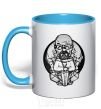 Mug with a colored handle A sketch of Walter White sky-blue фото