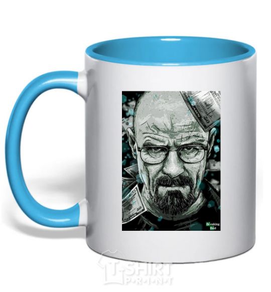 Mug with a colored handle Heisenberg sky-blue фото