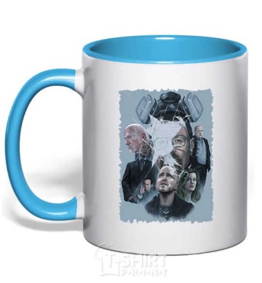 Mug with a colored handle BR BA art sky-blue фото