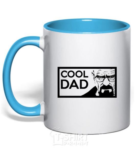 Mug with a colored handle Cool DAD sky-blue фото