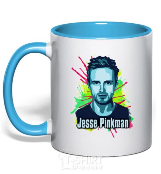 Mug with a colored handle Jessie Pinkman sky-blue фото