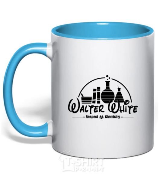 Mug with a colored handle Walter White respect Chemistry sky-blue фото