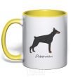 Mug with a colored handle Doberman drawing yellow фото