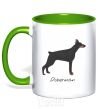 Mug with a colored handle Doberman drawing kelly-green фото