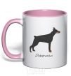 Mug with a colored handle Doberman drawing light-pink фото