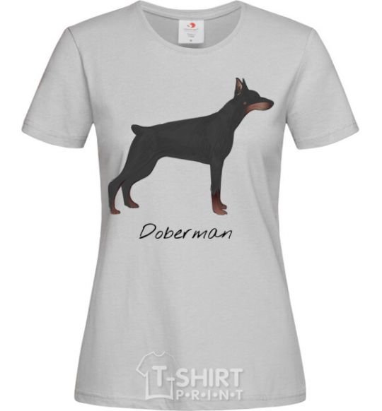 Women's T-shirt Doberman drawing grey фото