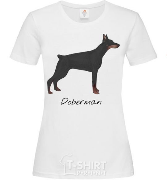 Women's T-shirt Doberman drawing White фото