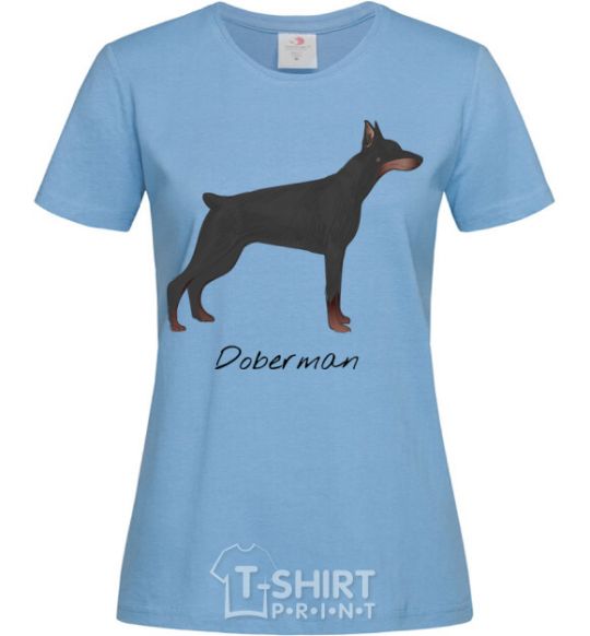 Women's T-shirt Doberman drawing sky-blue фото