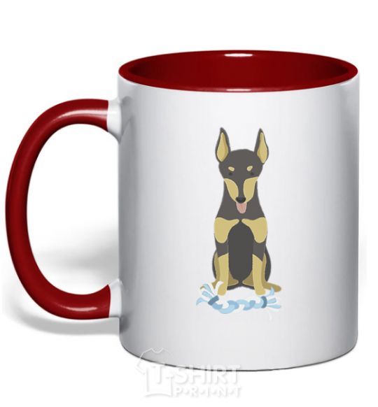 Mug with a colored handle Doberman playing red фото