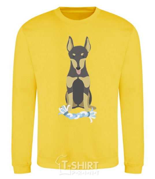 Sweatshirt Doberman playing yellow фото
