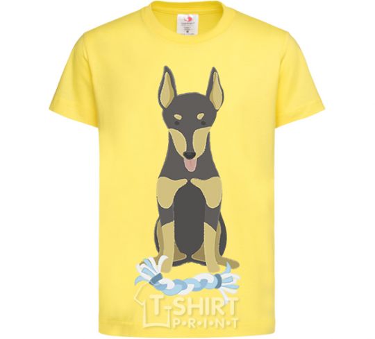 Kids T-shirt Doberman playing cornsilk фото