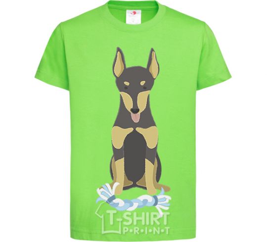 Kids T-shirt Doberman playing orchid-green фото