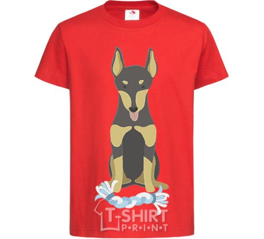 Kids T-shirt Doberman playing red фото