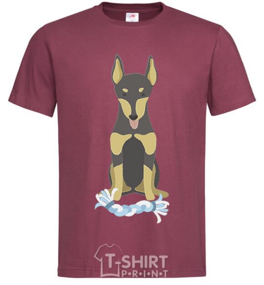 Men's T-Shirt Doberman playing burgundy фото