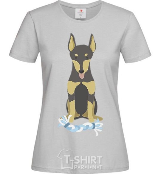 Women's T-shirt Doberman playing grey фото