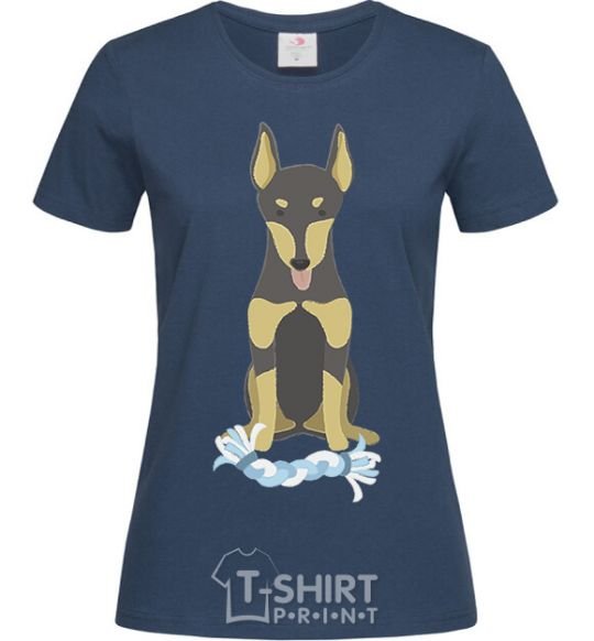 Women's T-shirt Doberman playing navy-blue фото