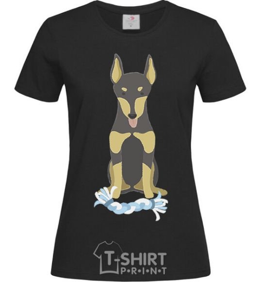 Women's T-shirt Doberman playing black фото