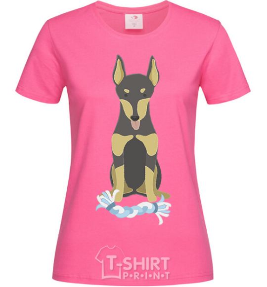 Women's T-shirt Doberman playing heliconia фото