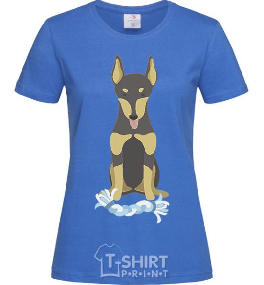 Women's T-shirt Doberman playing royal-blue фото