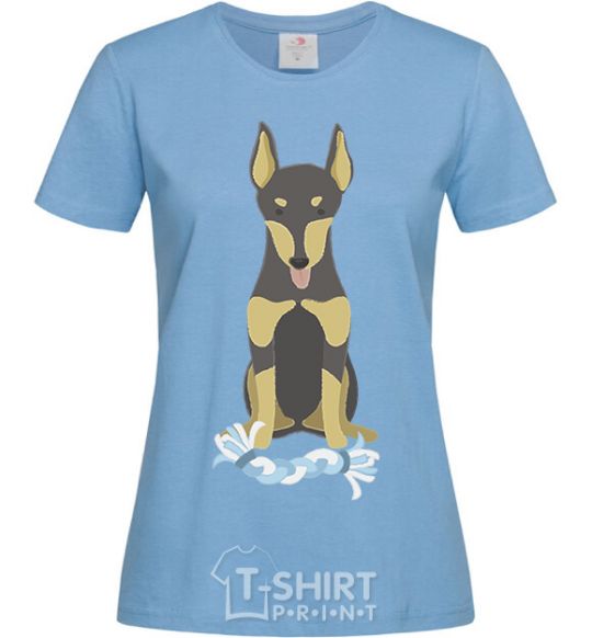 Women's T-shirt Doberman playing sky-blue фото