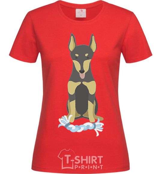 Women's T-shirt Doberman playing red фото